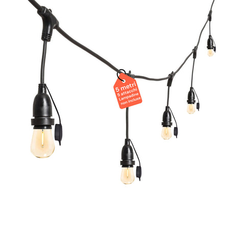 Řetězový závěs na 5 objímek E27, 5 m, černý