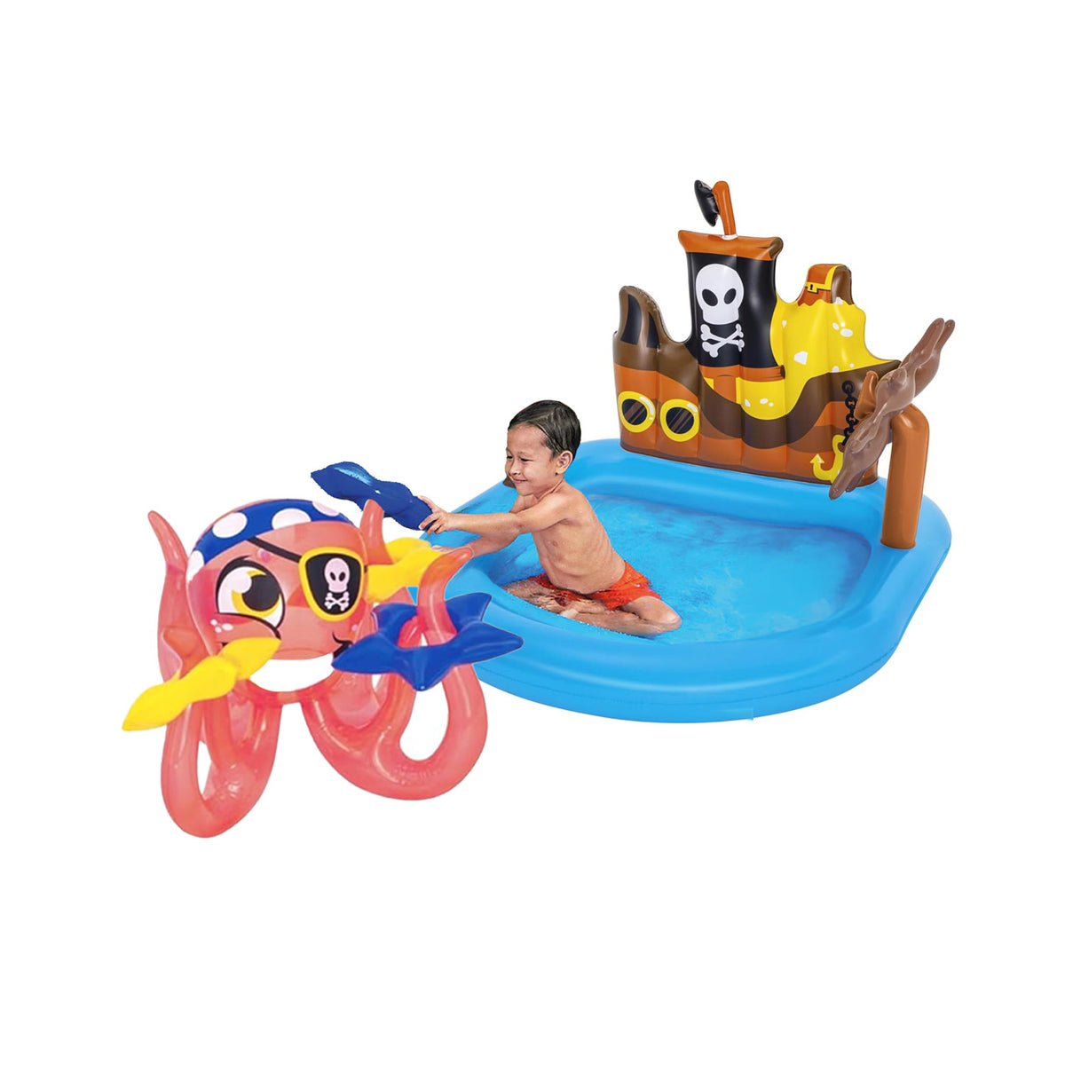 Piscina Gonfiabile a Forma di Nave Pirata con Giochi e Accessori per Bambini 140x130cm Ean-6942138934519