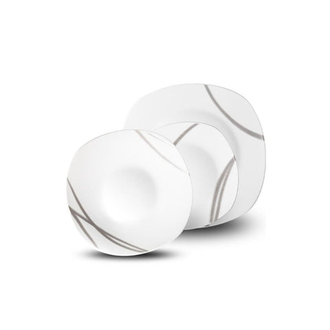 Jídelní servis 18 čtvercových porcelánových talířů s dekorem Vinci