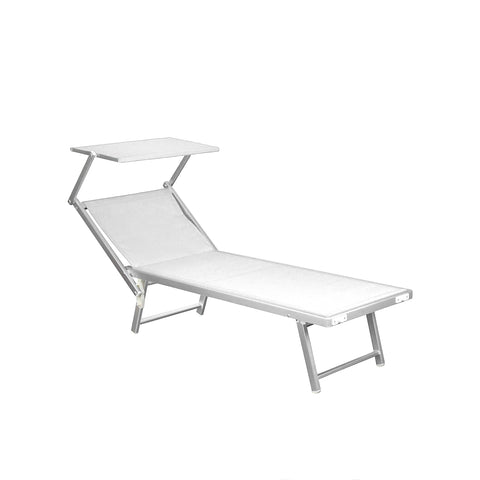 Skládací lehátko k moři s hliníkovou sluneční clonou 183x61x38cm bílé