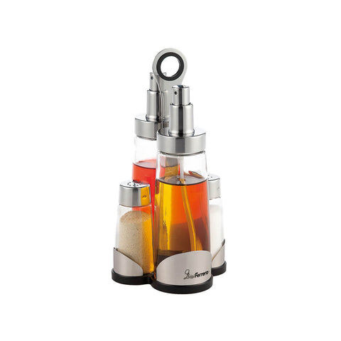 Sada 5 kusů na olej a ocet/sůl a pepř ze skla a nerezové oceli, 200/60ml, stříbrná