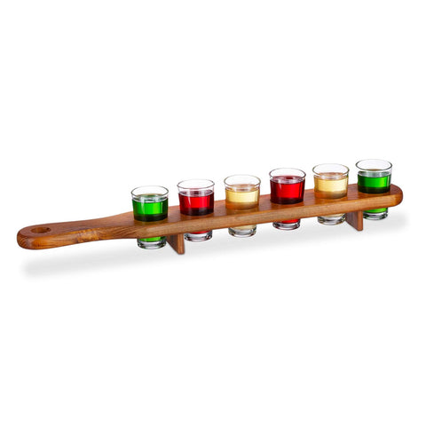 Dřevěný držák na panáky Chupitos se 6 skleničkami na panáky po 40ml – 45 cm