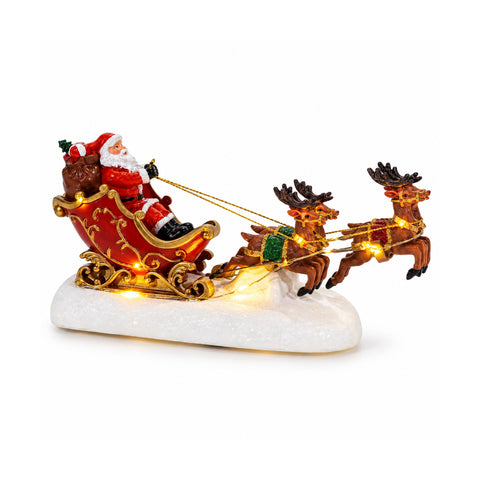 Svítící Santa Claus se saněmi a soby na baterie, 25 cm