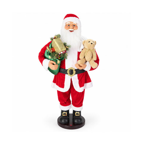 Tančící Santa Claus 150 cm s hudbou, zpěvem a pohybem - vánoční dekorace do interiéru s tlačítkem, základna 38 cm, červená