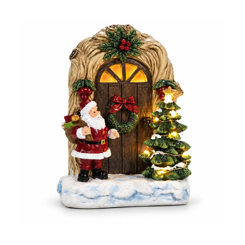 Svítící bateriový Santa Claus s dvířky a stromečkem, V19 cm