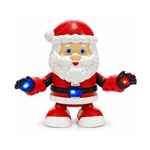 Svítící a hrající Santa Claus s pohybem, červená vánoční dekorativní figurka H21 cm na baterie AA, vícebarevná LED světla a melodie