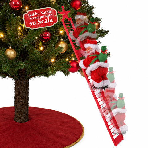 Animovaný Santa Claus na žebříku s hudbou, dekorace V72 cm
