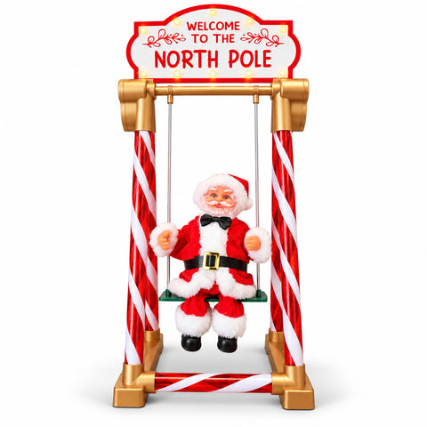 Santa Claus na houpačce 40 cm s LED světly, hudbou a pohybem