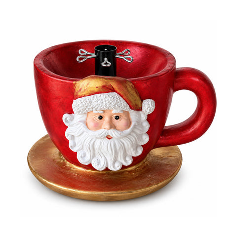 Stojan na vánoční stromek ve tvaru šálku s plastickým vyobrazením Santa Clause, univerzálním otvorem 4 cm, pro kmeny do 180 cm, hmotnost 6 kg