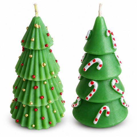 Svíčka ve tvaru vánočního stromku 14 cm, bez vůně, parafínová, různé dekory