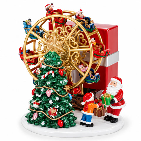 Vánoční hrací skříňka s ruským kolem na natahování a Santa Clausem 14 cm