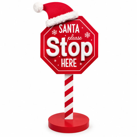 Svítící cedule Santa Stop Here 51 cm, vánoční LED dekorace