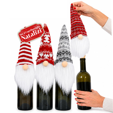 saint joy copribottiglia natalizio gnomi set 4 pezzi con cappello in lana ean 8050043127945