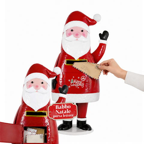 Milý Ježíšku, kovová socha Santa Clause na dopisy s ručně otevíranými dvířky, výška 54,5 cm, rozměry 28x19x54,5 cm