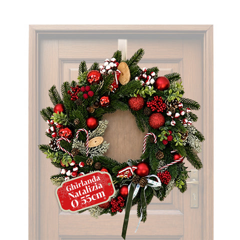 saint joy ghirlanda natalizia a55 cm con pigne e bacche rosse rami modellabili ean 8050043128508