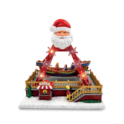 Světelný vánoční kolotoč SantaSail 27 cm s pohybující se loďkou, LED světly a vánočními melodiemi, volič světel nebo světel a hudby, USB nebo baterie