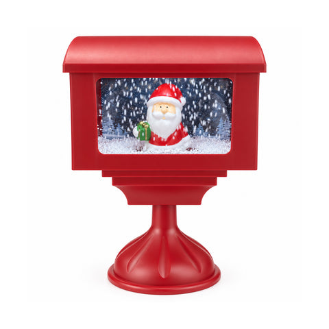 Dekorační vánoční lucerna ve tvaru poštovní schránky se sněhovým efektem, LED světly a hudbou, 2 varianty: Santa Claus nebo medvídek, výška 41 cm, napájení bateriemi