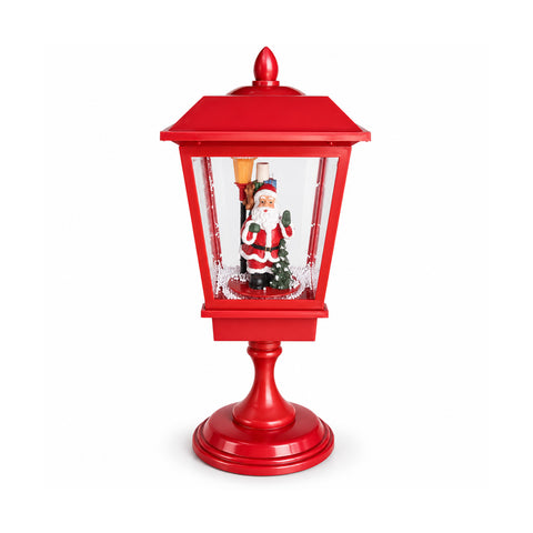 Svítící vánoční pouliční lampa 60 cm se Santa Clausem, efektem foukajícího sněhu a hudbou, LED, dekorativní červená vánoční lucerna