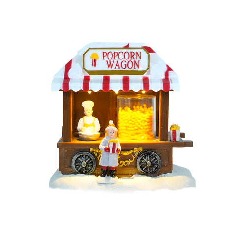 Animovaný vánoční stánek s popcornem a LED světly