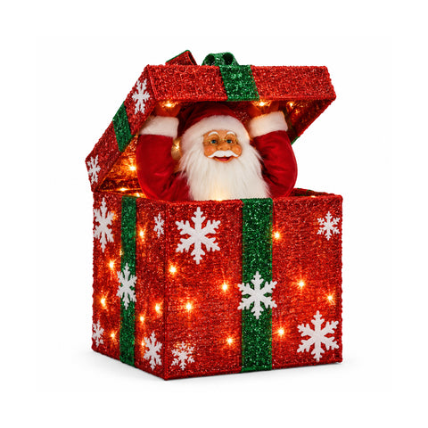 Světelný dárkový balíček s hudebním a pohyblivým Santa Clausem, výška 30 cm