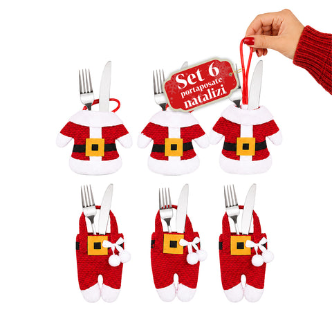 Vánoční pouzdra na příbory Santa Claus, sada 6 kusů z netkané textilie a polyesteru