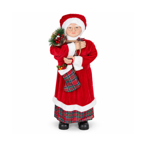 Vánoční figurka Santa Clause a paní Clausové, výška 110 cm, dekorace do domácnosti, obchodu a výloh, 2 varianty na výběr s větvičkami borovice a šiškami