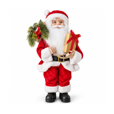 saint joy statuina natalizia babbo natale e mamma natale h45cm decorazione per casa negozio e vetrine 3 varianti assortite con rametti di pino e pigne ean 8056819081725