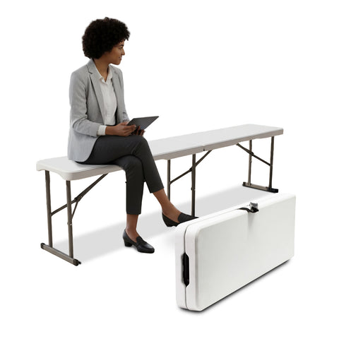 Bílá skládací lavice 180x28x44cm – model Stilo pro zahradu nebo domácnost