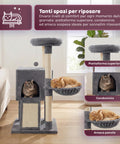 puppy lovers albero tiragraffi per gatti multilivello h 87 cm in sisal con amaca piattaforme e gioco a pallina 45x40 cm ean 8054806950481