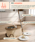 avilia home kit mocio rotante 360 con secchio 14l 46x27x22cm e centrifuga in acciaio include 2 testine in microfibra dosatore sapone e asta telescopica set lavapavimenti universale con ruote e scarico ean 8052879013140