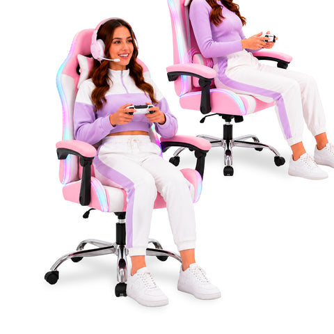 Ergonomické herní křeslo s RGB osvětlením a masážním bederním polštářem, polohovatelné kancelářské křeslo s dálkovým ovladačem
