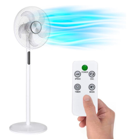 Stojanový ventilátor s dálkovým ovládáním, 3 rychlosti a časovačem, 45w, bílý