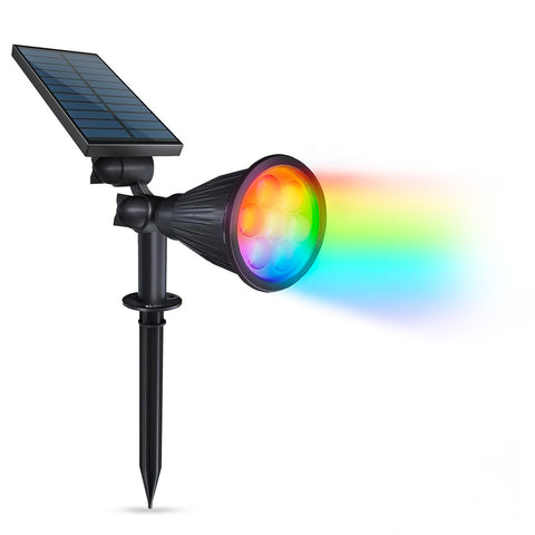 Solární LED reflektor Round se 2 režimy RGB a bodcem, 7w