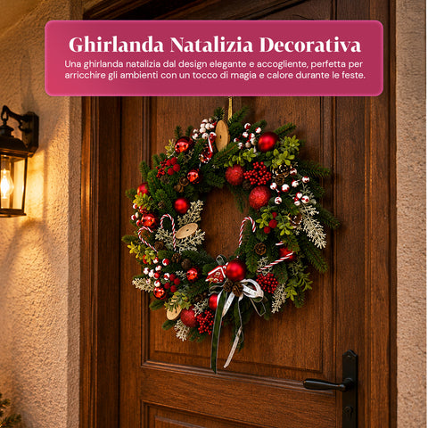 saint joy ghirlanda natalizia a55 cm con pigne e bacche rosse rami modellabili ean 8050043128508