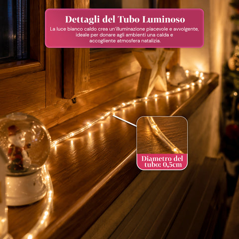saint joy tubo luminoso led 10 m con 180 led bianco caldo e 8 giochi di luce ean 8050043128553