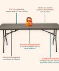 zendea tavolo pieghevole richiudibile a valigetta portatile effetto rattan in resina pp ean 8050030810614