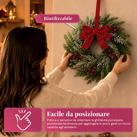 saint joy ghirlanda natalizia a38 cm con fiocco rosso e bacche effetto neve ean 8050043128546