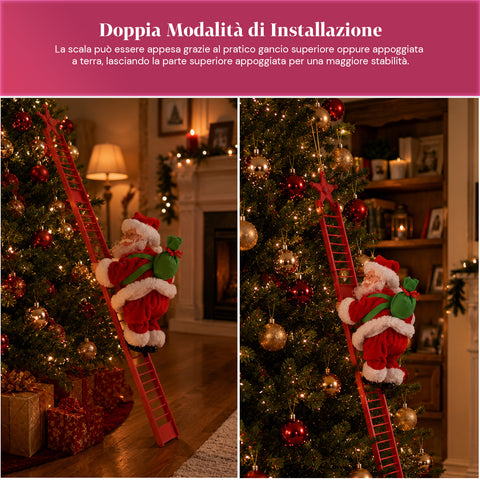 saint joy babbo natale sulla scala animato con musica decorazione h72 cm ean 8050043127938