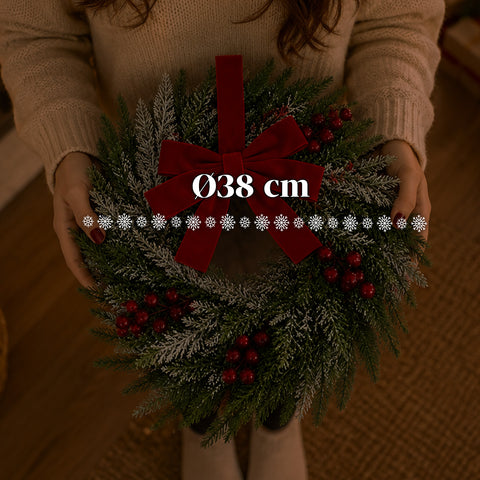 saint joy ghirlanda natalizia a38 cm con fiocco rosso e bacche effetto neve ean 8050043128546