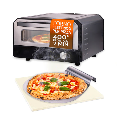 Forno elettrico per pizza 400 gradi, pizza pronta in 2 minuti con pala in acciaio e pietra refrattaria inclusa