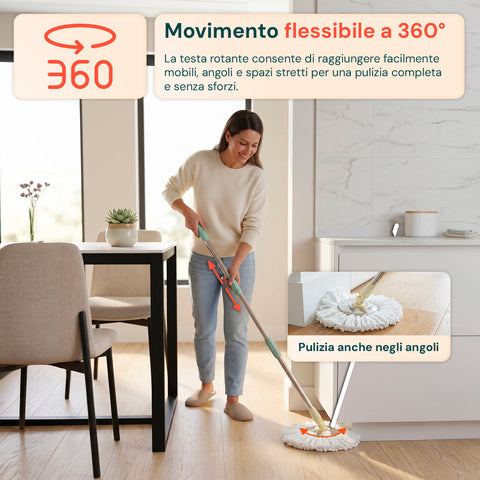 avilia home kit mocio rotante 360 con secchio 14l 46x27x22cm e centrifuga in acciaio include 2 testine in microfibra dosatore sapone e asta telescopica set lavapavimenti universale con ruote e scarico ean 8052879013140