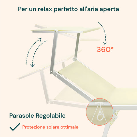 Lettino Da Mare Pieghevole Con Parasole In Alluminio 183x61x38cm Beige