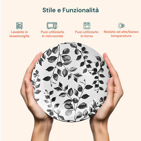 Servizio Piatti 18 Pezzi In Porcellana Decoro Botanic Per 6 Posti Tavola
