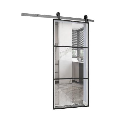 Posuvné dveře s průhledným sklem a hliníkovou konstrukcí 96x220cm černé