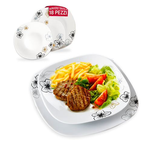 Jídelní servis 18 čtvercových porcelánových talířů s dekorem Narciso