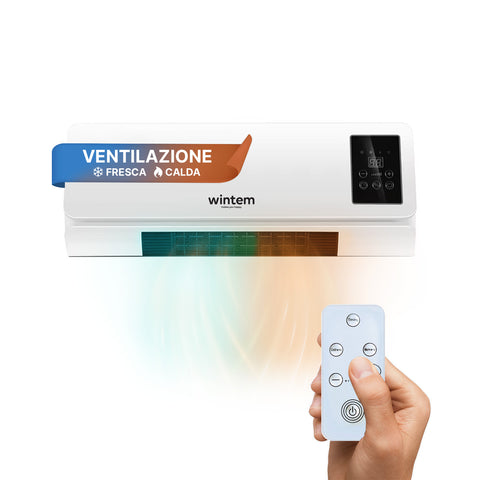 Lehký nástěnný elektrický teplovzdušný ventilátor 2000W s dálkovým ovládáním a 6hodinovým časovačem