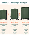 Set 3 Trolley Con Manico Telescopico E Ruote 56/66/76cm Verde