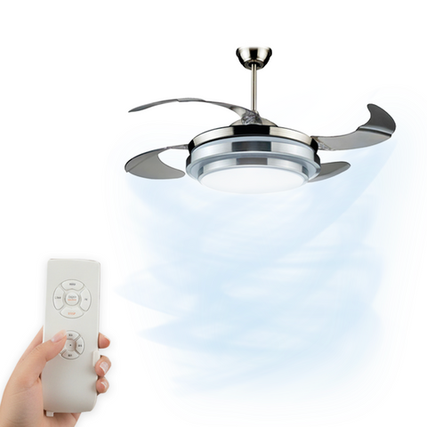 Stropní ventilátor se 4 zatahovacími lopatkami, světlem a dálkovým ovládáním, 35w