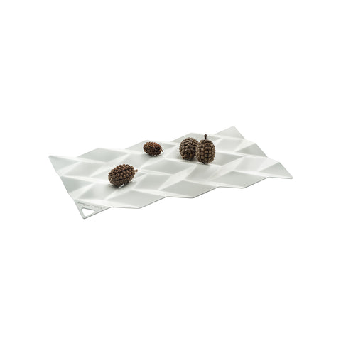 Bílý středový dekorativní tác z nerezové oceli 38x23,5cm