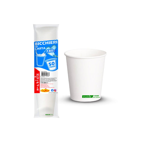 Sada 50 biologicky rozložitelných papírových kelímků na vodu 180ml